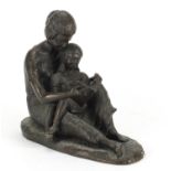 Patinated bronzed study of a mother and daughter, indistinctly signed and with Morris Singer of