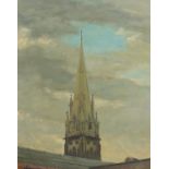 Edward John Kohler - Spire of St Mary Abbot's Church, W8, signed oil on board, At Guildhall Art