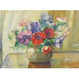 Marcella Smith - Still life flowers in a vase, watercolour, framed, 41cm x 30cm : For Further