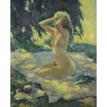 Vasilief - The Nude, Russian school oil on canvas, label and inscriptions verso, framed, 54.5cm x