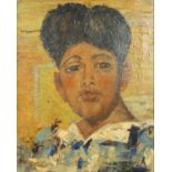 Head and shoulders portrait of an Eastern boy, post impressionist oil on canvas, bearing an