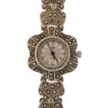 Ladies silver marcasite wristwatch, approximate weight 40.2g : For Further Condition Reports and