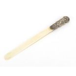 Victorian silver handled ivory page turner, Birmingham 1903, 30.5cm in length : For Further