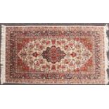 Fine rectangular silk rug having all over floral motifs, 155cm x 93cm : For Further Condition