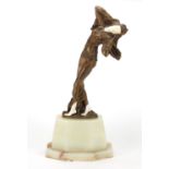 Art Deco patinated bronze and ivory figurine by Etling of Paris, raised on a octagonal onyx and