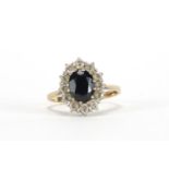 9ct gold sapphire and clear stone ring, size I, approximate weight 2.6g : For Further Condition