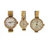 Three ladies 9ct gold wristwatches including Dreadnought and Regency : For Further Condition Reports