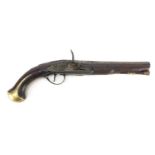 19th century walnut flintlock pistol with brass mounts, the lock engraved Richards, with impressed