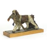 Austrian cold painted table lighter in the form of a spaniel with its prey, 25cm wide : For
