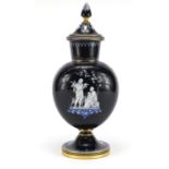 19th century glass vase and cover, enamelled with a classical scene, 37cm high : For Further