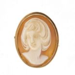 9ct gold cameo maiden head brooch, 3.5cm in length, approximate weight 7.2g : For Further