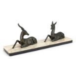 Art Deco marble sculpture mounted with two bronze deer, 55cm wide : For Further Condition Reports