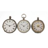 Three ladies silver pocket watches, the largest 4cm in diameter : For Further Condition Reports