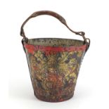 Georgian metal studded leather fire bucket, hand painted with Royal Coat of Arms, 26cm high : For