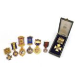 Seven silver jewels some with enamel including six ROAB examples, awarded to Bro H Champion : For