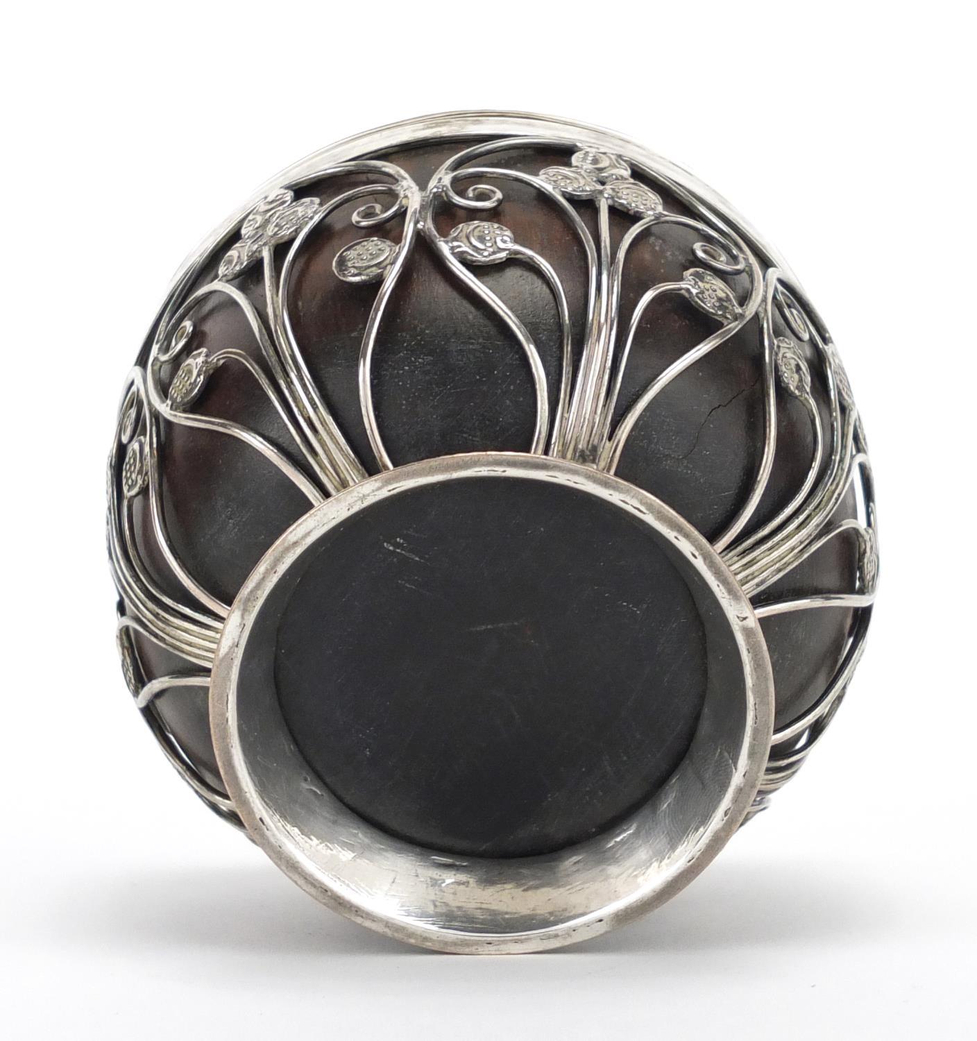 Unmarked silver coconut footed bowl, set with miniature Middle Eastern coins, 5.5cm high : For - Image 4 of 4