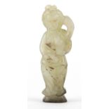 Chinese celadon and russet jade carving of a female, 7.5cm high : For Further Condition Reports