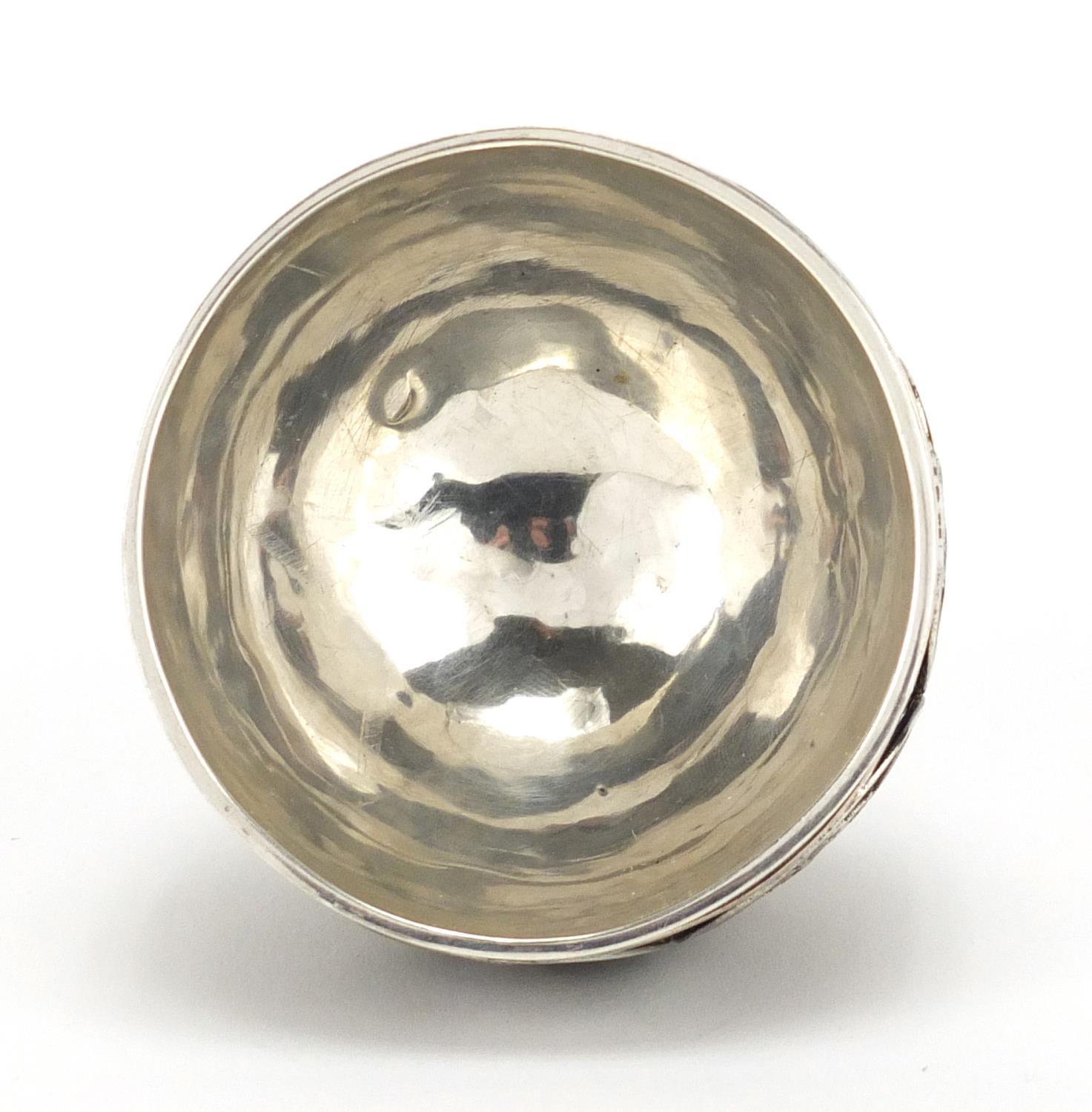 Unmarked silver coconut footed bowl, set with miniature Middle Eastern coins, 5.5cm high : For - Image 3 of 4