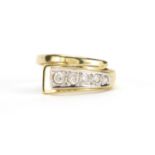 14ct gold clear stone crossover ring, size O, approximate weight 3.0g : For Further Condition