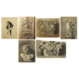 Six architectural and classical chalk drawings on paper, each bearing a signature C Porto, unframed,