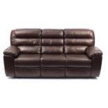 Brown leather electric reclining three seater settee, 212cm wide : For Further Condition Reports and