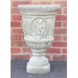 Stoneware garden planter decorated with putti, 65cm high : For Further Condition Reports and Live