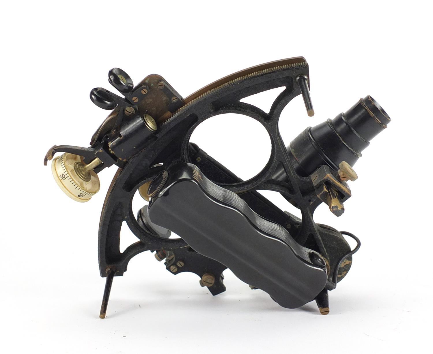 Henry Hughes & Son sextant, housed in a mahogany case, numbered 49624, 23cm wide : For Further - Image 5 of 9