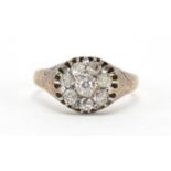 18ct gold diamond flower head ring, with engraved shoulders, size U, approximate weight 7.0g : For
