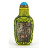 Chinese Peking cameo glass snuff bottle with stopper, internally hand painted with birds of