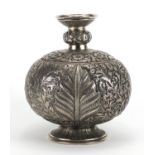 Indian silver coloured metal hookah base, cast with stylised flowers, 19cm high, approximate