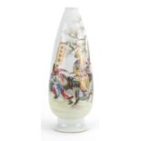 Chinese porcelain footed vase, finely hand painted in the famille rose palette with a warrior on