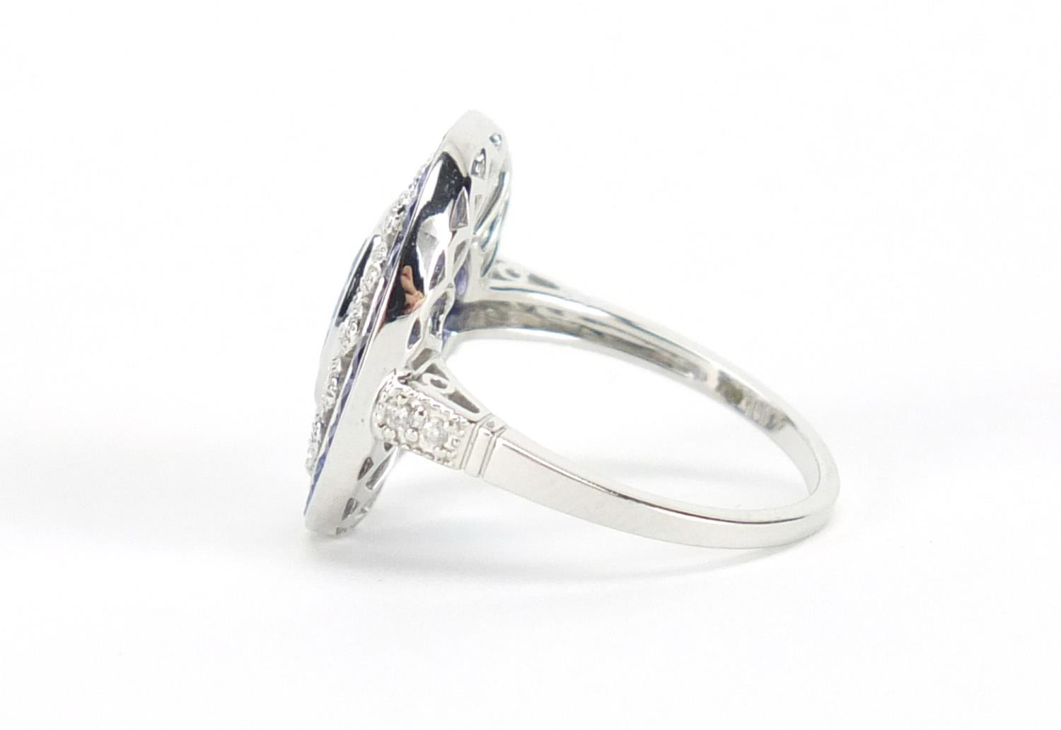 Art Deco style 18ct white gold tanzanite and diamond ring, size J, approximate weight 3.9g : For - Image 2 of 4