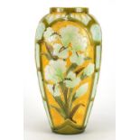 Burmantofts faience glazed vase, hand painted with panels of stylised flowers, impressed factory