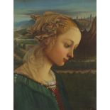 Portrait of a young female before a landscape, oil on canvas, bearing a signature and inscription