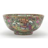 Chinese porcelain Canton bowl hand painted in the famille rose palette with figures and flowers,