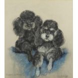 Marjorie Cox 1986 - Susan and Ping, pair of poodles, signed pastel, mounted and framed, 46cm x