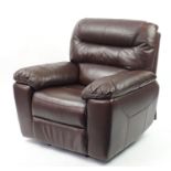 Brown leather electric reclining armchair, 100cm wide : For Further Condition Reports and Live