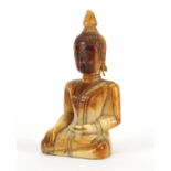 Antique bone carving of seated Buddha possibly Tibetan, 8cm high : For Further Condition Reports