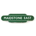 Railwayana Maidstone East enamel advertising sign, 93cm x 26cm : For Further Condition Reports