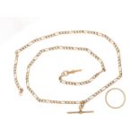 9ct gold Figaro link necklace and 9ct gold wedding band, approximate weight 6.7g : For Further