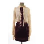 Dolce & Gabbana burgundy velvet and cream silk dress, size 8 : For Further Condition Reports and