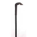 Horn handled hoof design walking stick, possibly rhinoceros horn, 88cm in length : For Further