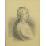 Top half portrait of a young female, Beatrix Cence, 19th century pencil, bearing a monogram EC,