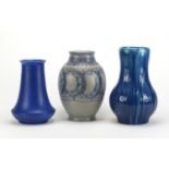 Three Pilkington Royal Lancastrian vases including a Lapis Ware example by Gladys Rogers, the