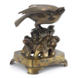 Japanese Meiji period patinated bronze eagle incense burner, 33.5cm high : For Further Condition