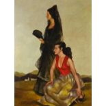 Two figures in a landscape, Italian school oil on board, bearing a signature G LA Touche, framed,