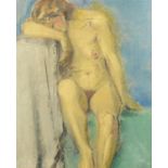 Henri Pinguenet - Seated nude female, oil on board, inscribed verso, framed, 46cm x 37.5cm : For