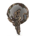 Art Nouveau style bronzed maiden design wall mirror, 71cm high : For Further Condition Reports and