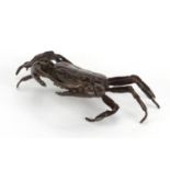 Japanese patinated bronze crab, character marks to the base, 11.5cm wide : For Further Condition