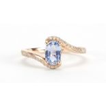 14ct rose gold sapphire and diamond crossover ring, size L, approximate weight 2.4g : For Further